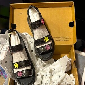 Dr. Martens Black Sandals with Floral Accents